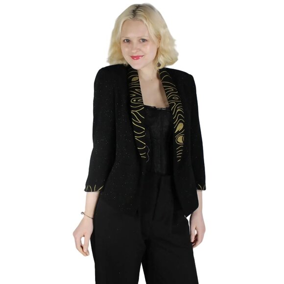 Desperately Seeking 80s Pyramid Style Size Medium Black Glitter Susan Jacket - Picture 5 of 11